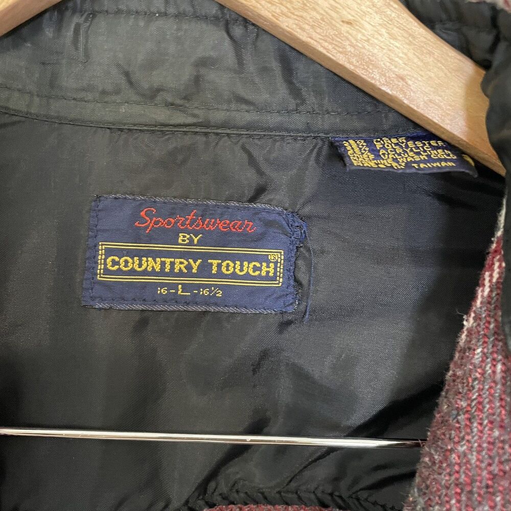 Vintage 90s Sportswear by Country Touch Wool Linen Red Flannel Plaid Mens L - Picture 3 of 9
